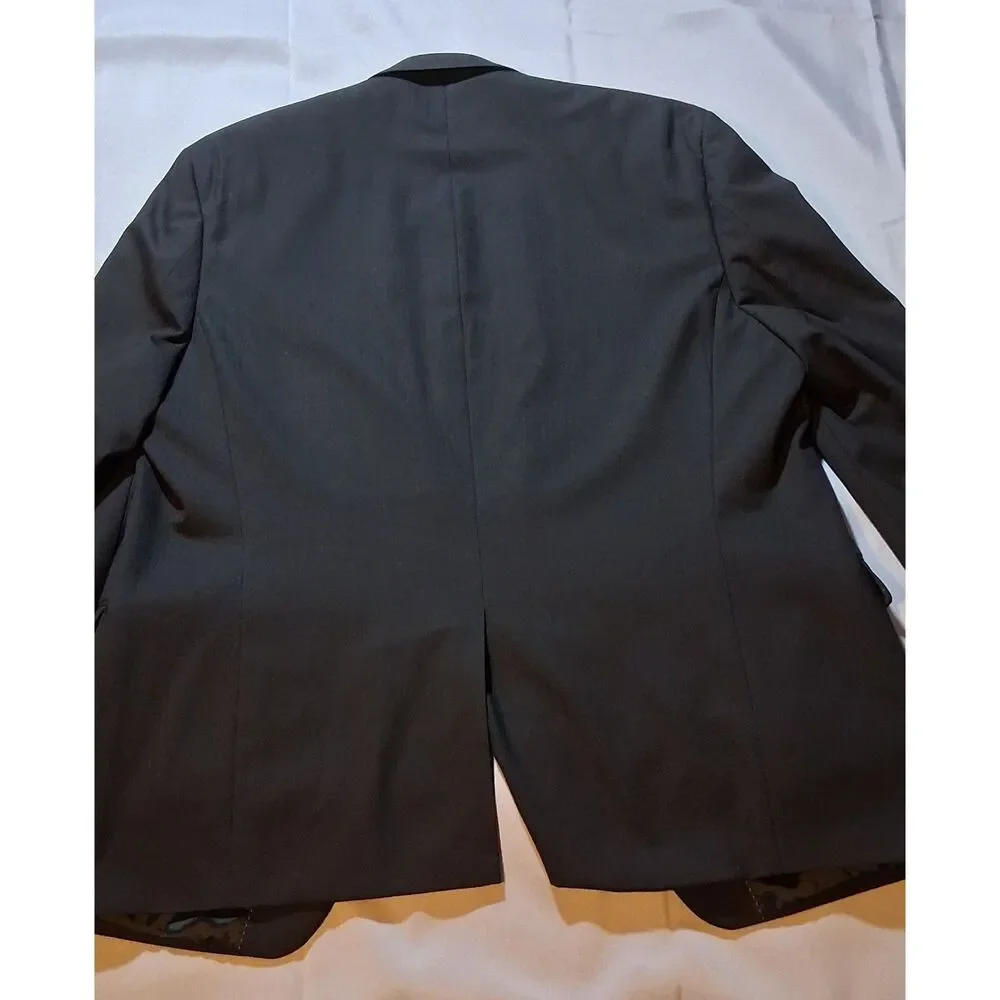 Chaps Mens Two-Piece Suit Black 46R Blazer Jacket 40x30 Pants Formal 52% Wool